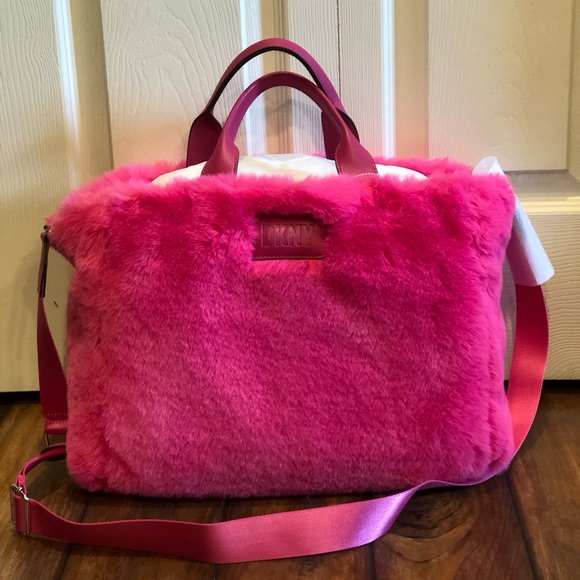 Dkny Handbags - DKNY Barbie Pink Faux Fur Tote Bag NWT!!